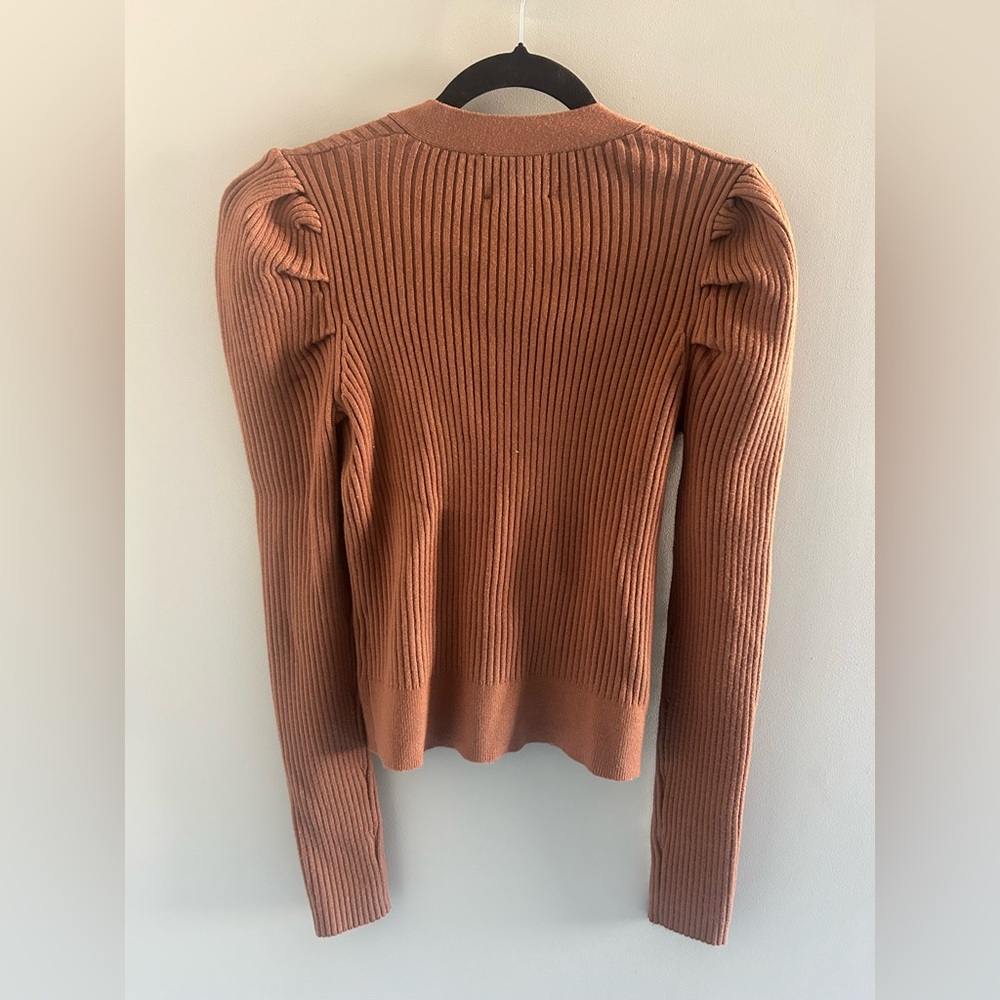 Brown Industry Cardigan with fabric buttons and puff shoulders BNWOT - Picture 9 of 9